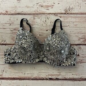 Silver Sequin‎ Beaded Bra 36/80 Festival Cosplay Club Belly Dancing Meishulanna